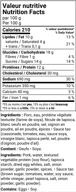 Boulettes de porc Tao 1 kilo